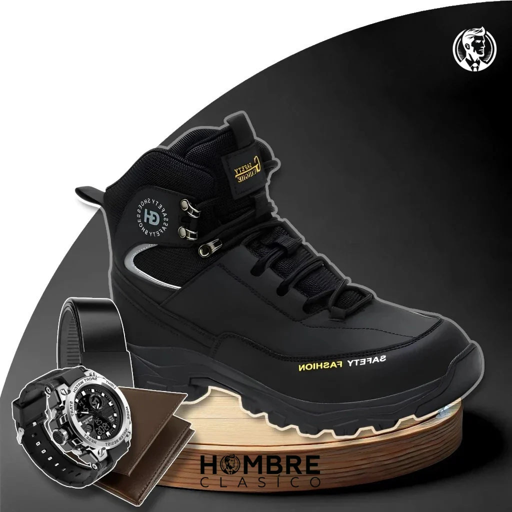 Kit Bota Masculina Safety en 100% Cuero Legítimo (Impermeable y Antideslizante) + 3 REGALOS Limitados