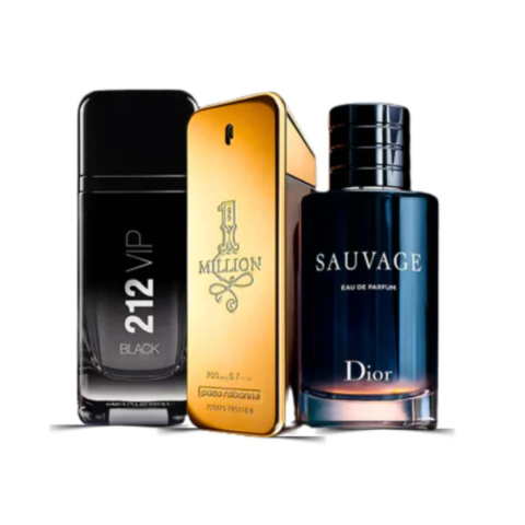 3 Perfumes de Hombre Importados (100 ml c/u) – Sauvage Dior | One Million | 212 VIP Black