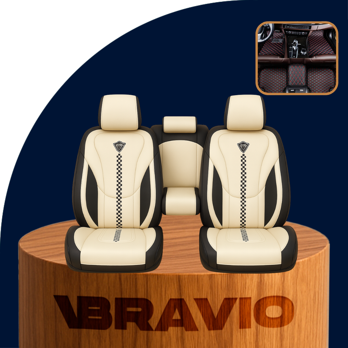 Funda para Asiento de Auto Deluxe en Cuero Legítimo Universal +REGALO: Alfombra Completa