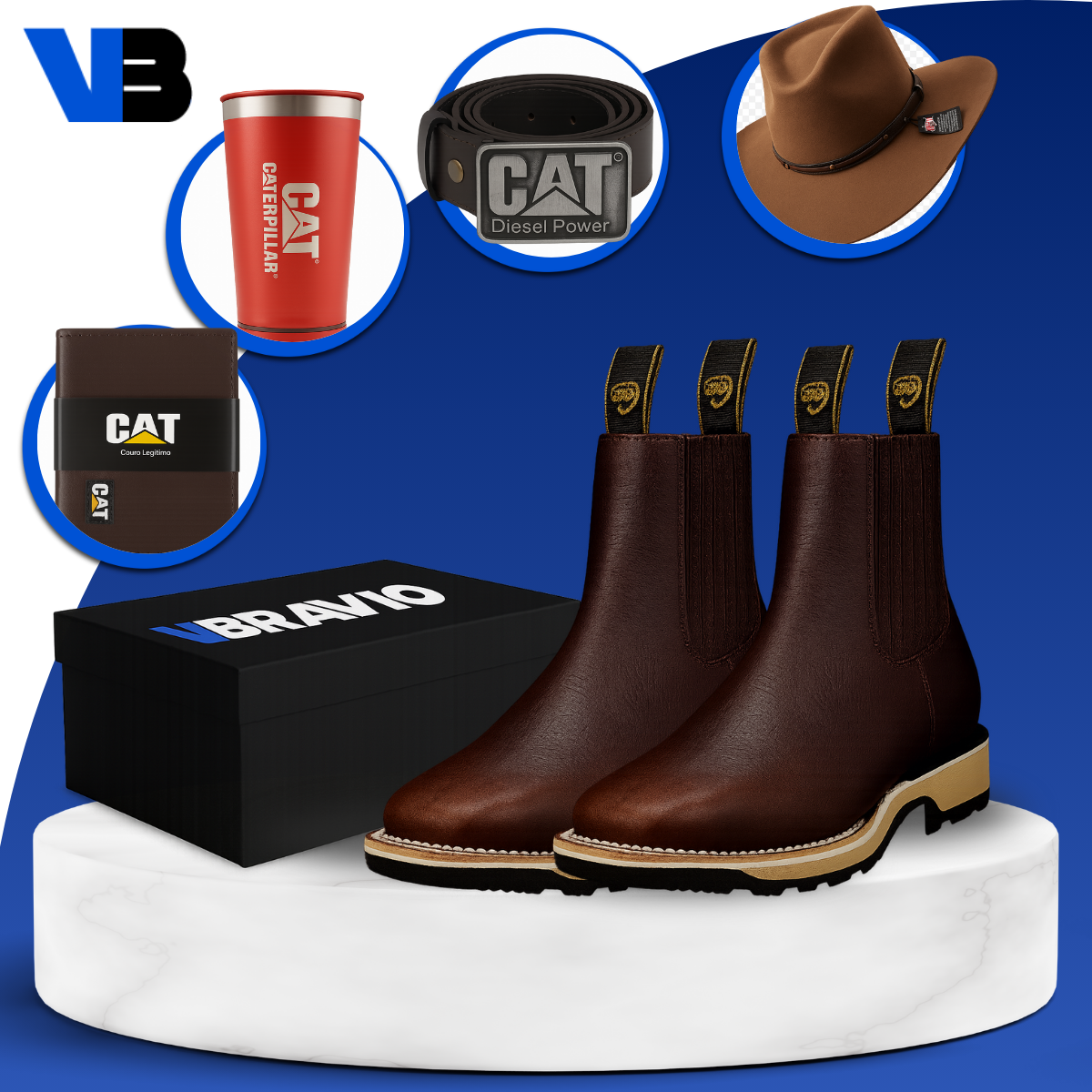 Kit Bota Masculina en Cuero Legítimo y Suela Antideslizante +4 REGALOS: Vaso, Billetera, Cinturón y Sombrero