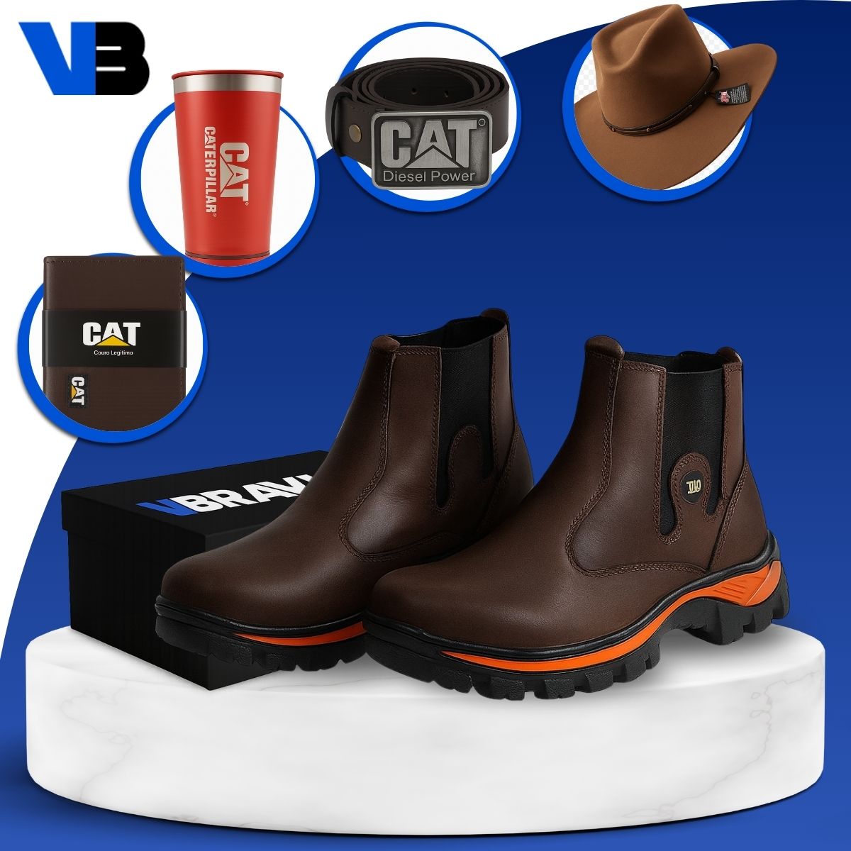 Kit Bota de Hombre Adventure en Cuero Legítimo con Plantilla Ortopédica +4 REGALOS: Sombrero, Cinturón, Billetera y Vaso Térmico