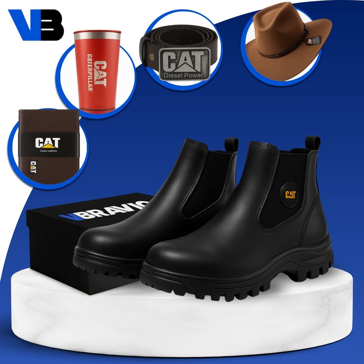 Kit Bota de Hombre Adventure en Cuero Legítimo con Plantilla Ortopédica +4 REGALOS: Sombrero, Cinturón, Billetera y Vaso Térmico