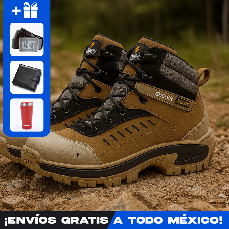 Kit Bota Rokar Masculina en Cuero Legítimo, Punta de Acero y Plantilla Ortopédica +3 REGALOS: Reloj, Cinturón y Billetera