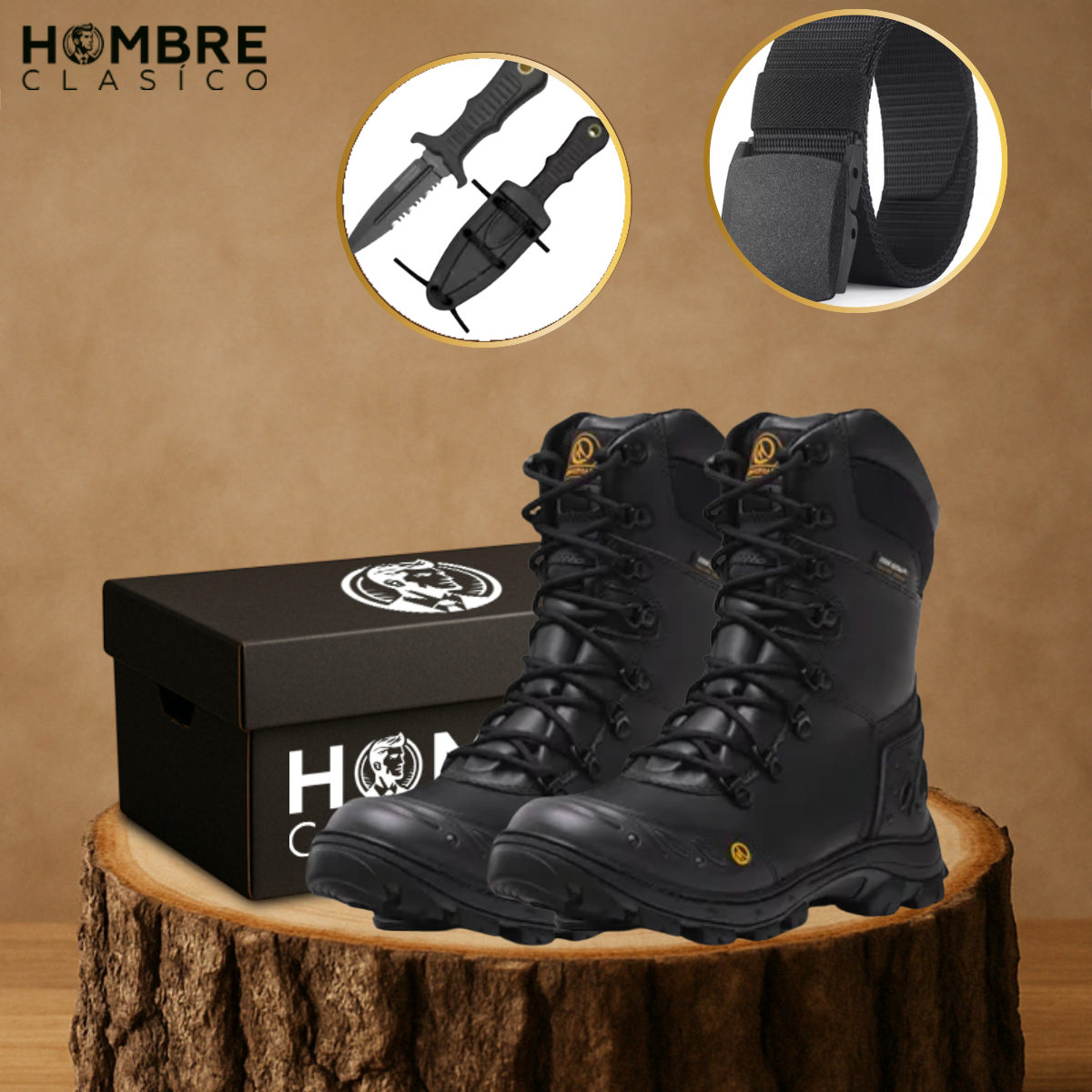 Kit Bota Masculina Titan en Cuero Legítimo +REGALOS: Funda con Cuchillo y Cinturón