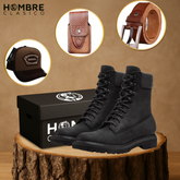 Kit Bota Masculina Fuerza en Cuero Legítimo y Suela Antideslizante +REGALO: Gorra, Funda y Cinturón