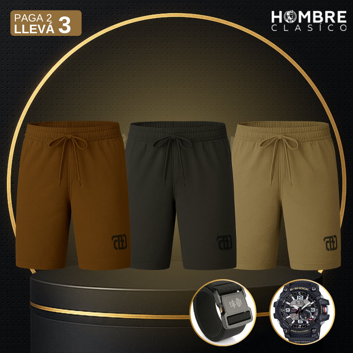 [Llevá 3 y Pagá 2] Shorts Masculinos en Seda Hielo y Poliéster (¡Estilo Implacable!) +2 REGALOS: Reloj y Cinturón