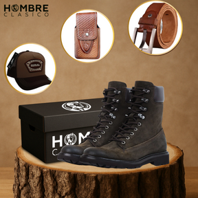 Kit Bota Masculina Fuerza en Cuero Legítimo y Suela Antideslizante +REGALO: Gorra, Funda y Cinturón