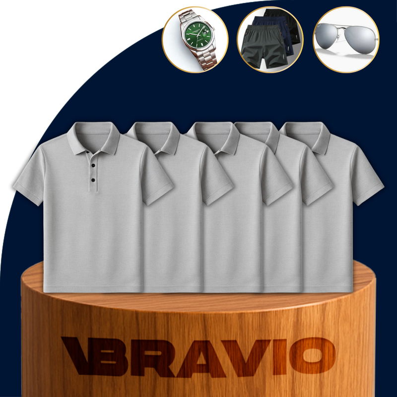 [Paga 3, Lleva 5] Kit de Camisas Polo de Seda Hielo + REGALOS: 3 Bermudas, Gafas de Sol y Reloj
