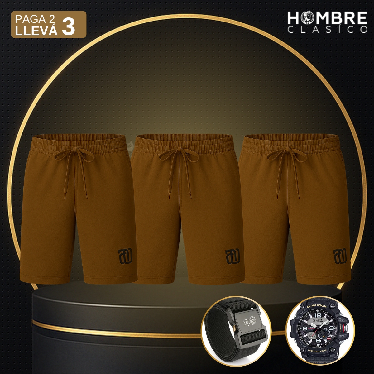[Llevá 3 y Pagá 2] Shorts Masculinos en Seda Hielo y Poliéster (¡Estilo Implacable!) +2 REGALOS: Reloj y Cinturón