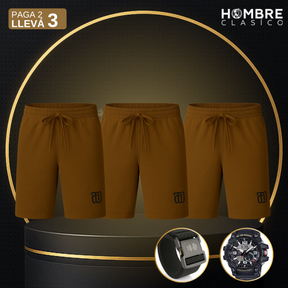 [Llevá 3 y Pagá 2] Shorts Masculinos en Seda Hielo y Poliéster (¡Estilo Implacable!) +2 REGALOS: Reloj y Cinturón