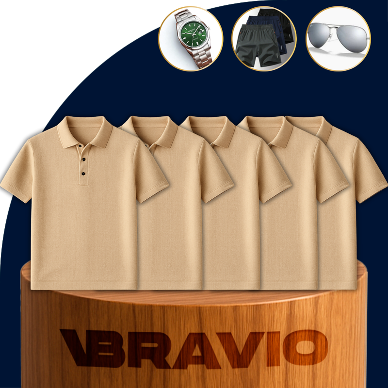 [Paga 3, Lleva 5] Kit de Camisas Polo de Seda Hielo + REGALOS: 3 Bermudas, Gafas de Sol y Reloj