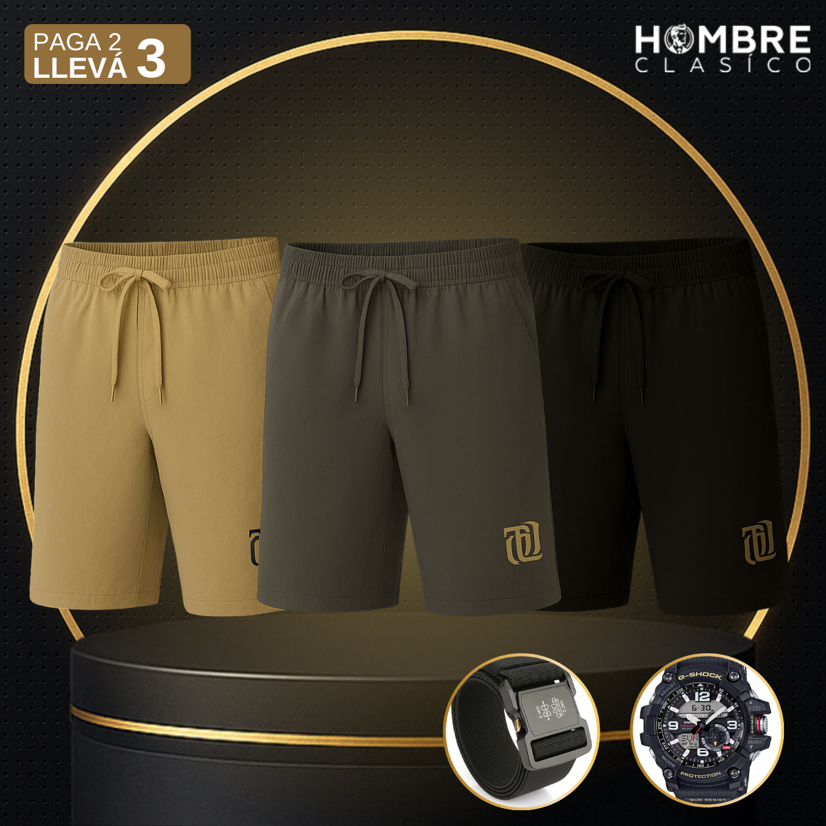 [Llevá 3 y Pagá 2] Shorts Masculinos en Seda Hielo y Poliéster (¡Estilo Implacable!) +2 REGALOS: Reloj y Cinturón
