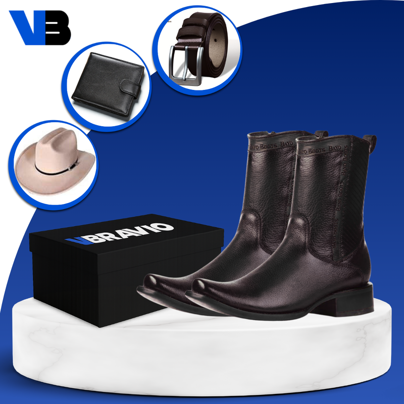 Kit Bota KÜRAN 100 % Cuero Legítimo Bovino +REGALOS: Cinturón, Sombrero y Billetera