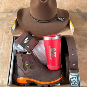 Kit Bota de Hombre Adventure en Cuero Legítimo con Plantilla Ortopédica +4 REGALOS: Sombrero, Cinturón, Billetera y Vaso Térmico