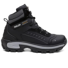 Kit Bota Masculina en Cuero Legítimo, Punta de Acero y Plantilla Ortopédica +3 REGALOS: Reloj, Cinturón y Billetera