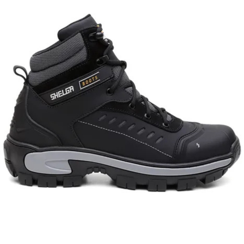 Kit Bota Masculina en Cuero Legítimo, Punta de Acero y Plantilla Ortopédica +3 REGALOS: Reloj, Cinturón y Billetera