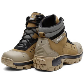 Kit Bota Masculina en Cuero Legítimo, Punta de Acero y Plantilla Ortopédica +3 REGALOS: Reloj, Cinturón y Billetera