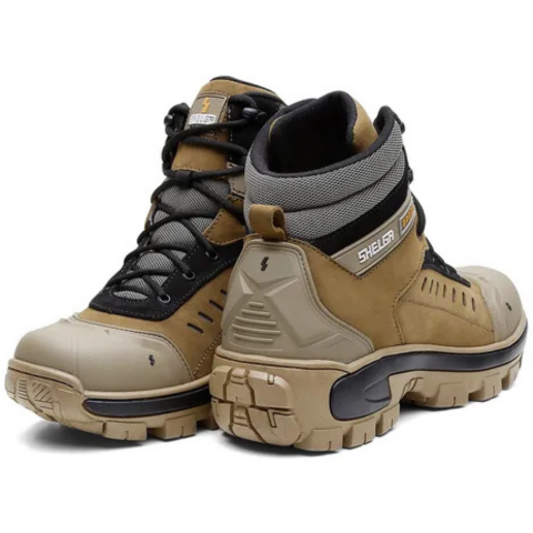 Kit Bota Masculina en Cuero Legítimo, Punta de Acero y Plantilla Ortopédica +3 REGALOS: Reloj, Cinturón y Billetera