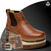 Kit Bota Ortopédica Masculina Zamu en 100% Cuero Bovino + REGALOS: Cinturón, Gorro y Billetera
