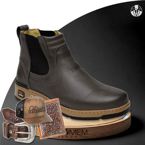 Kit Bota Ortopédica Masculina Zamu en 100% Cuero Bovino + REGALOS: Cinturón, Gorro y Billetera