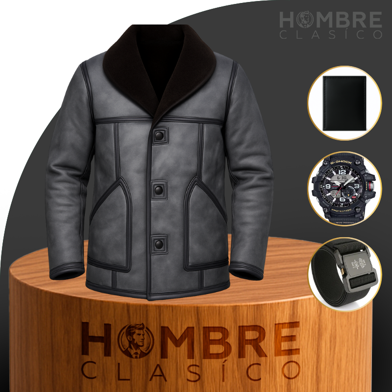 Kit Campera de Hombre Nexo en Cuero Legítimo con Forro Interior +REGALO: Reloj, Cinturón y Billetera