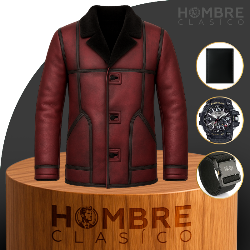 Kit Campera de Hombre Nexo en Cuero Legítimo con Forro Interior +REGALO: Reloj, Cinturón y Billetera