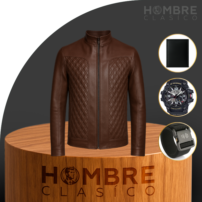 Kit Campera de Hombre Bravío en Cuero Legítimo con Forro Interior +REGALOS: Reloj, Cinturón y Billetera