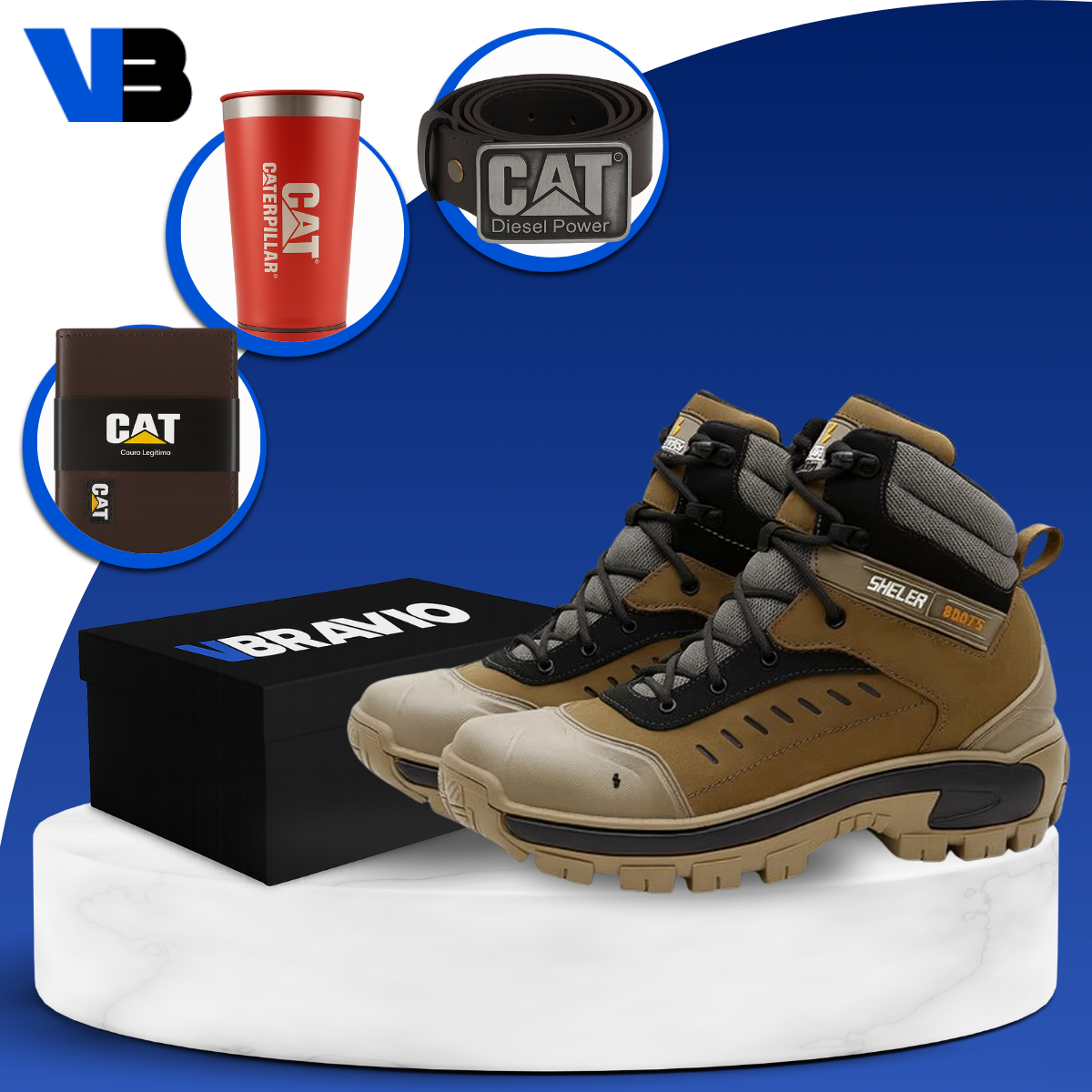 Kit Bota Masculina en Cuero Legítimo, Punta de Acero y Plantilla Ortopédica +3 REGALOS: Reloj, Cinturón y Billetera