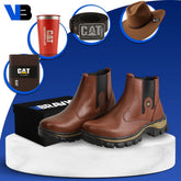 Kit Bota de Hombre Adventure en Cuero Legítimo con Plantilla Ortopédica +4 REGALOS: Sombrero, Cinturón, Billetera y Vaso Térmico