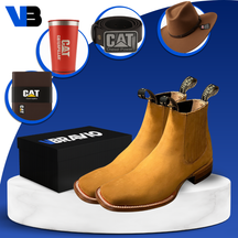 Kit Bota Masculina en Cuero Legítimo y Plantilla Ortopédica + 4 REGALOS: Vaso, Billetera, Cinturón y Sombrero