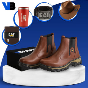 Kit Bota de Hombre Adventure en Cuero Legítimo con Plantilla Ortopédica +4 REGALOS: Sombrero, Cinturón, Billetera y Vaso Térmico