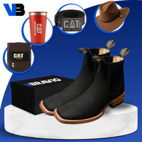 Kit Bota Masculina en Cuero Legítimo y Plantilla Ortopédica + 4 REGALOS: Vaso, Billetera, Cinturón y Sombrero