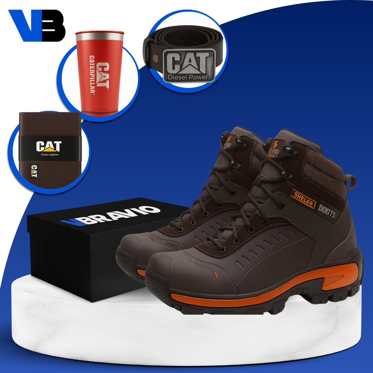 Kit Bota Masculina en Cuero Legítimo, Punta de Acero y Plantilla Ortopédica +3 REGALOS: Reloj, Cinturón y Billetera